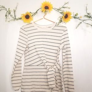 Lush stripped & ribbed midi dress with waist tie